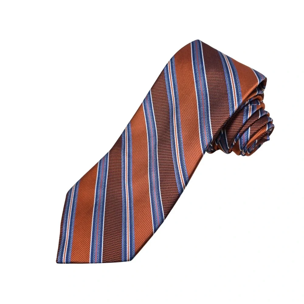 Pronto Uomo Silk Necktie Mens X-Long Orange‎ Blue Striped Woven Formal Tie New